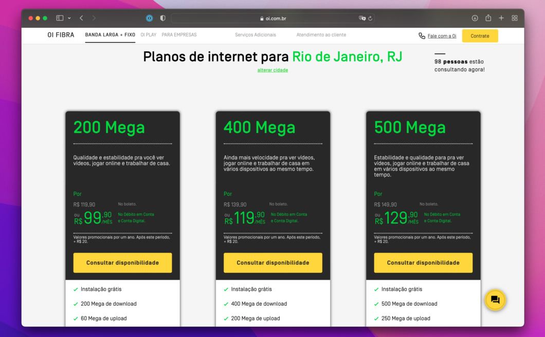 Plano de 1 Gb/s sumiu do site da Oi