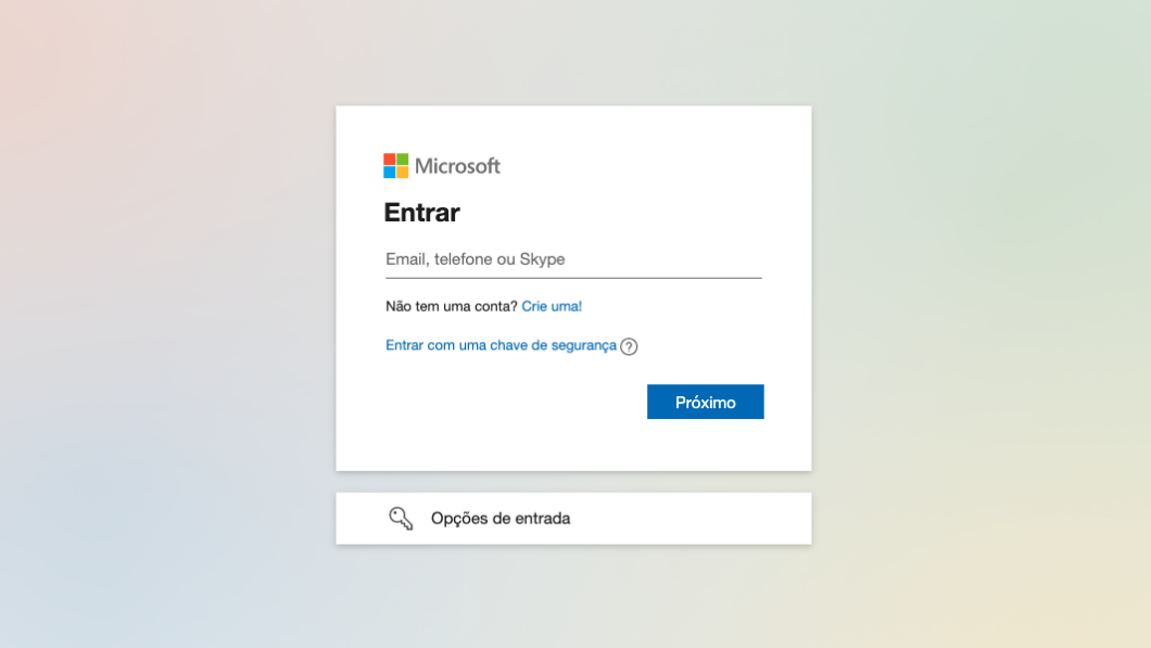 Tela de login do Outlook (Imagem: Reprodução/Microsoft)