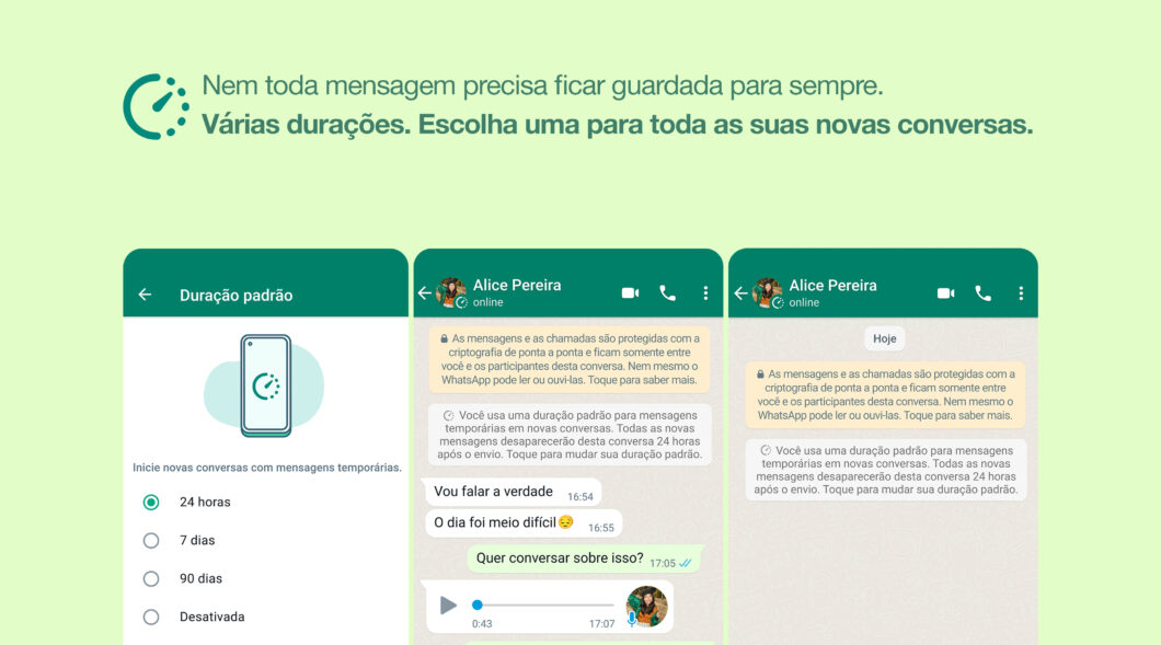 WhatsApp libera configuração para iniciar chats com mensagens temporárias por padrão (Imagem: Divulgação)