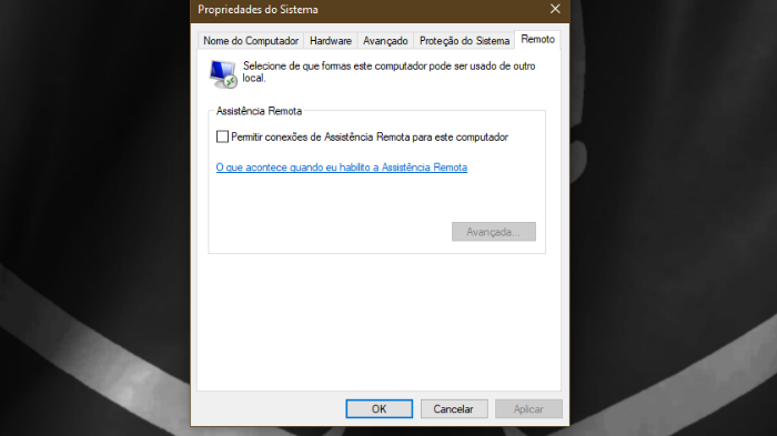 Desabilitando função de acesso remoto no Windows 10 (Imagem: Leandro Kovacs/Reprodução)