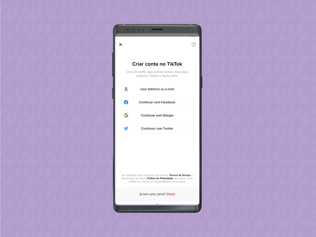 screenshot página para criar conta no tiktok
