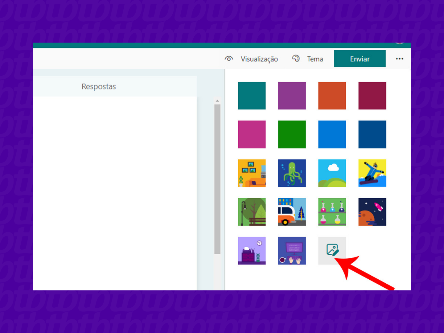Clique em “Tema” para definir o estilo/cor do formulário (Imagem: Reprodução/Microsoft Forms)