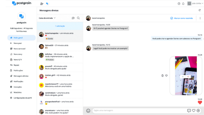 imagem divulgação interface postgrain para gerenciar redes sociais