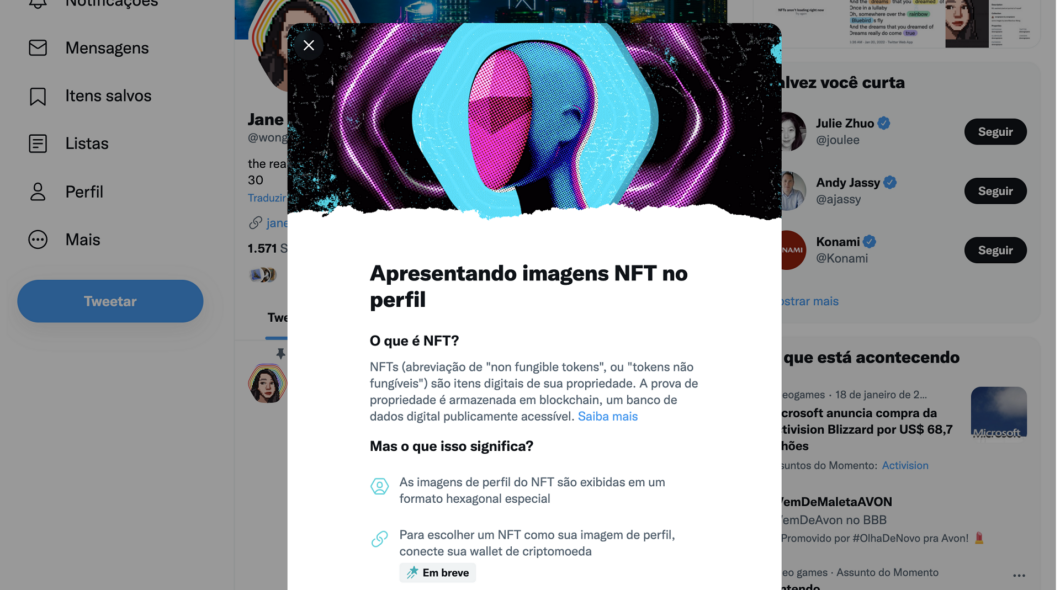 Aviso do Twitter sobre NFTs como fotos de perfil (Imagem: Reprodução)