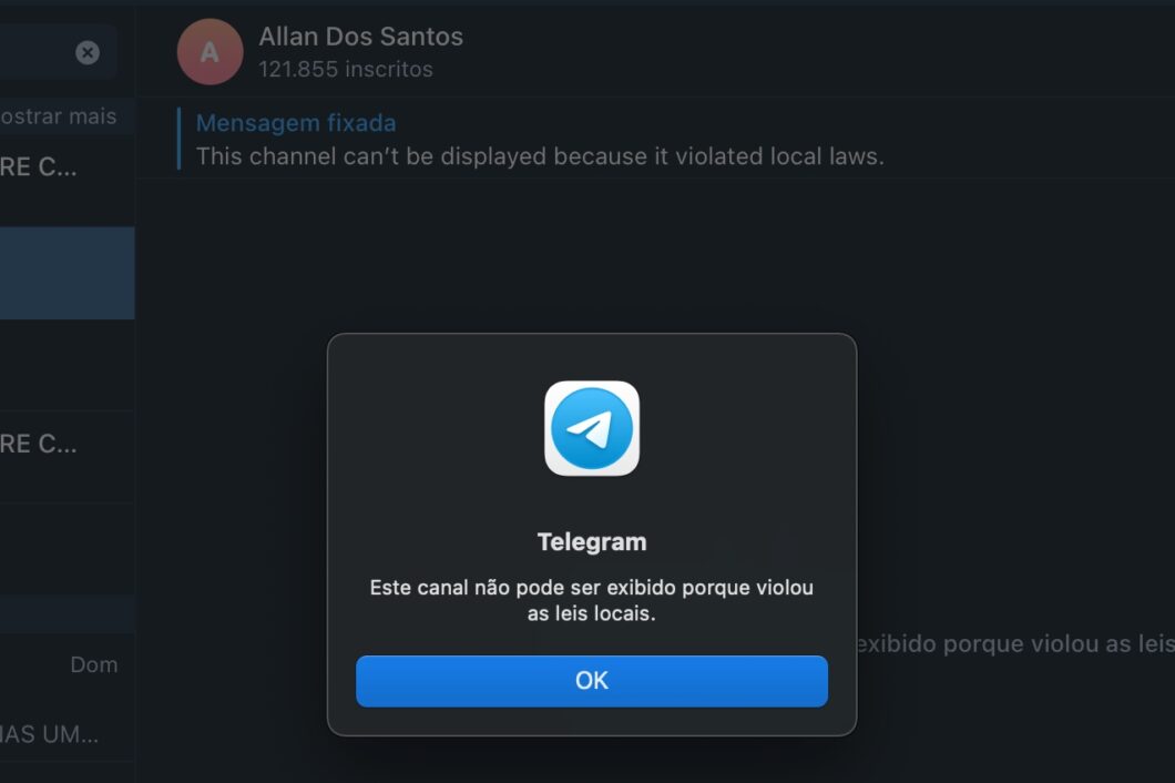 Telegram - este canal não pode ser exibido porque viola as leis locais