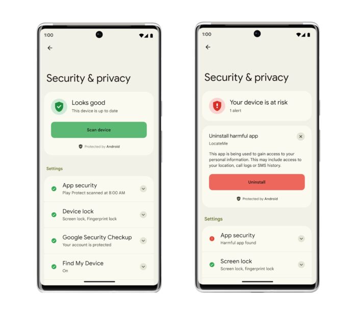 Área de segurança e privacidade do Android 13 (imagem: divulgação/Google)