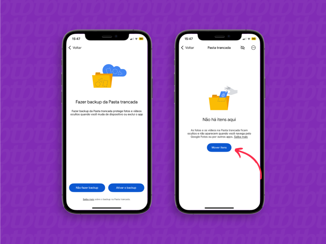 Defina se deseja fazer backup e mova os arquivos para a Pasta Trancada (Imagem: Reprodução/Google Fotos)