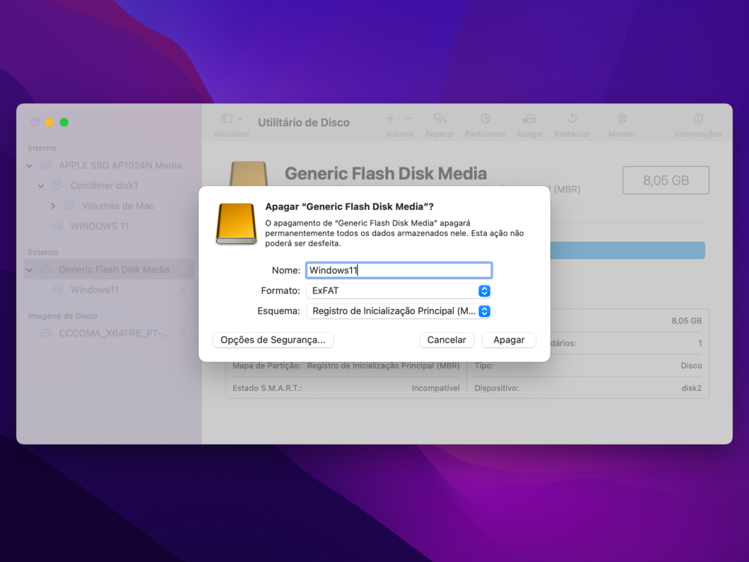 Formatar pendrive no Utilitário de Disco do macOS