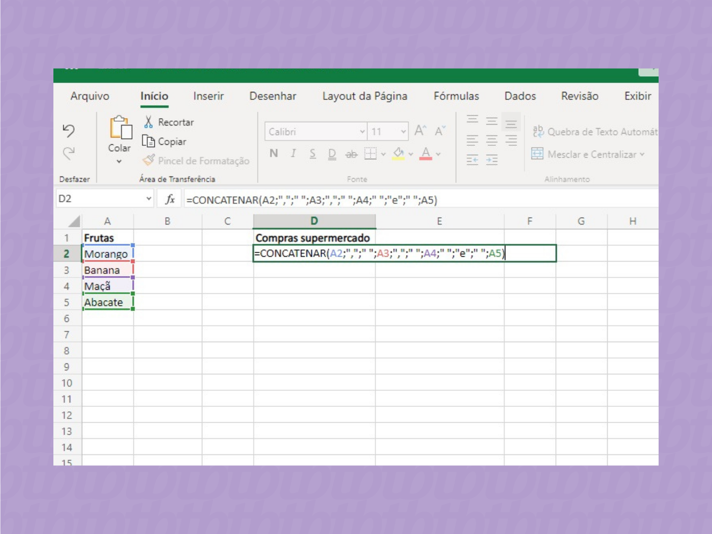 Como usar a função concatenar no Excel