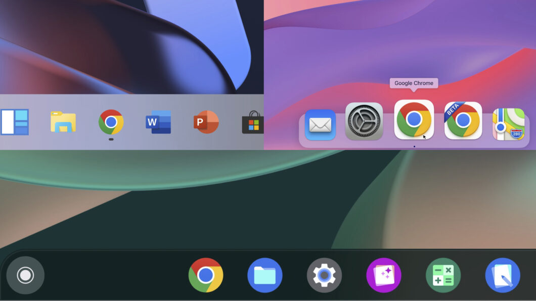 Novo ícone do Google Chrome no Windows (esquerda), macOS (direita) e Chrome OS (abaixo) (Imagem: Reprodução/Elvin Hu/Twitter)
