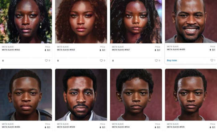 Coleção de NFTs Meta Slaves vende fotos de negros e é acusada de racismo (Imagem: Reprodução/Open Sea)
