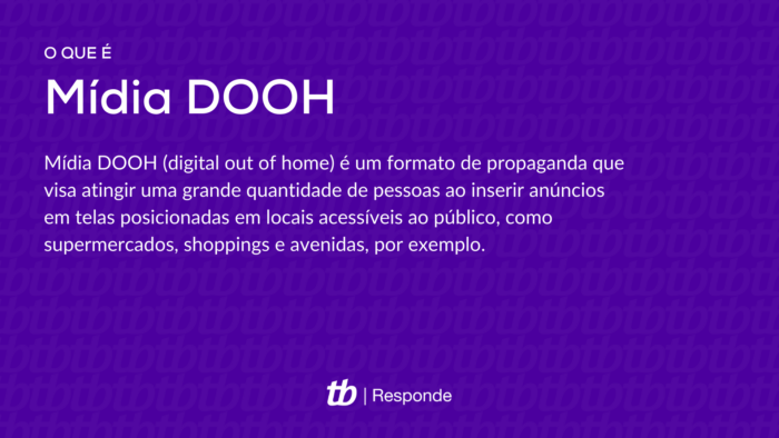 Mídia DOOH (digital out of home) é um formato de propaganda que visa atingir uma grande quantidade de pessoas ao inserir anúncios em telas posicionadas em locais acessíveis ao público, como supermercados, shoppings e avenidas, por exemplo.