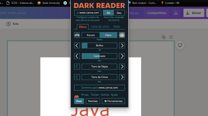 Dark Reader é uma extensão importante para quem passa o dia na frente da tela (Imagem: Leandro Kovacs/Reprodução)
