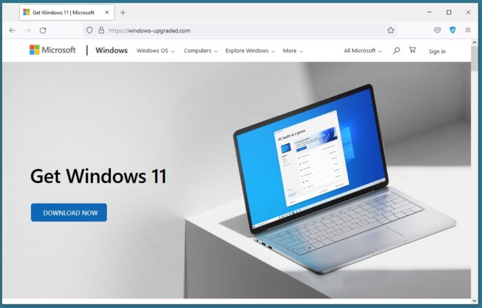 Site falso para download do Windows 11 (imagem: divulgação/HP)