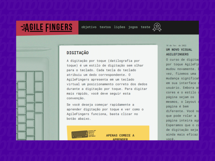 Site do Agile Fingers (Imagem: Reprodução)