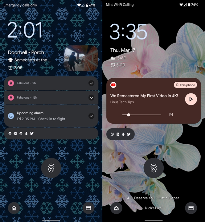 Android 12 à esquerda, Android 13 à direta (capturas de tela: Android Police)