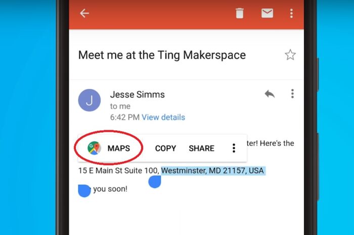 No Android 8.0 ou superior, ao selecionar um endereço o app Maps vai ser sugerido (Imagem: Divulgação/ Ting Mobile)