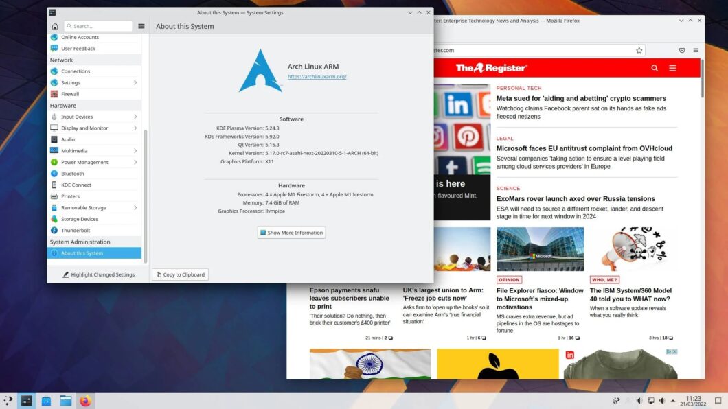 Desktop do Asahi Linux (imagem: The Register)