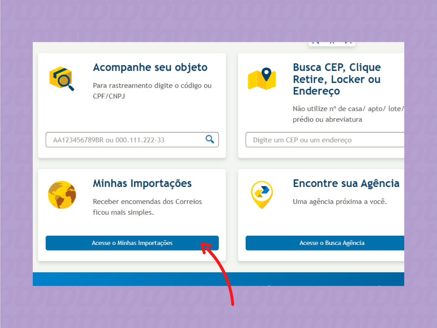 screenshot página inicial correios