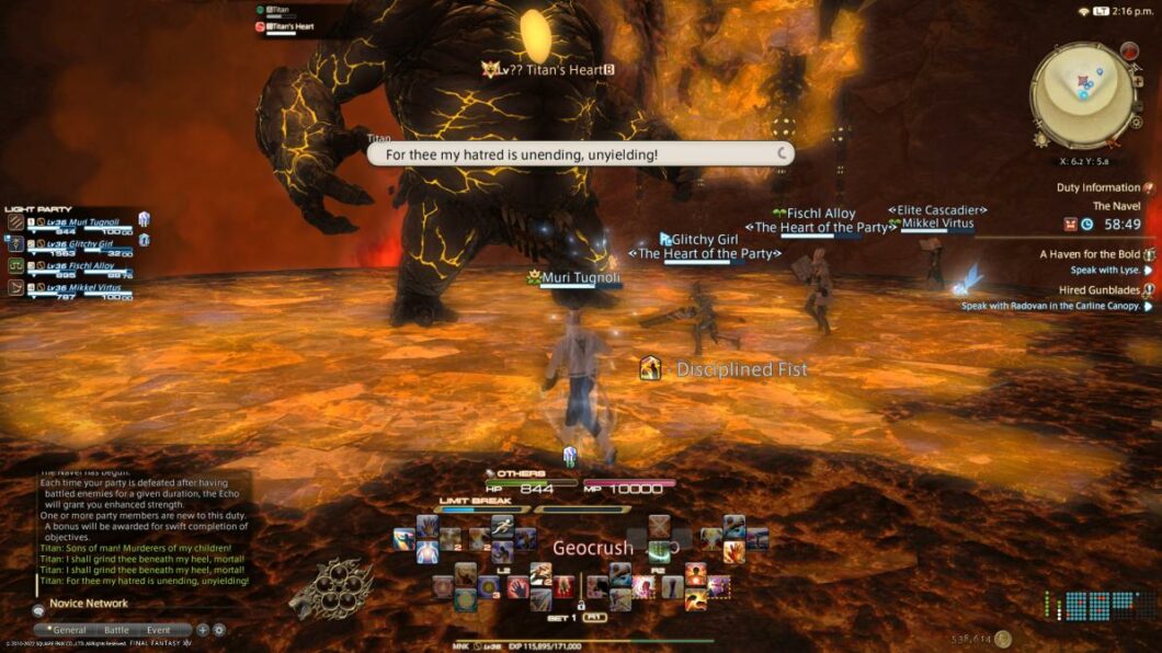 Boss Titan em FFXIV pode matar toda a equipe se jogadores não coordenarem suas ações (Imagem: Reprodução/ Final Fantasy 14)