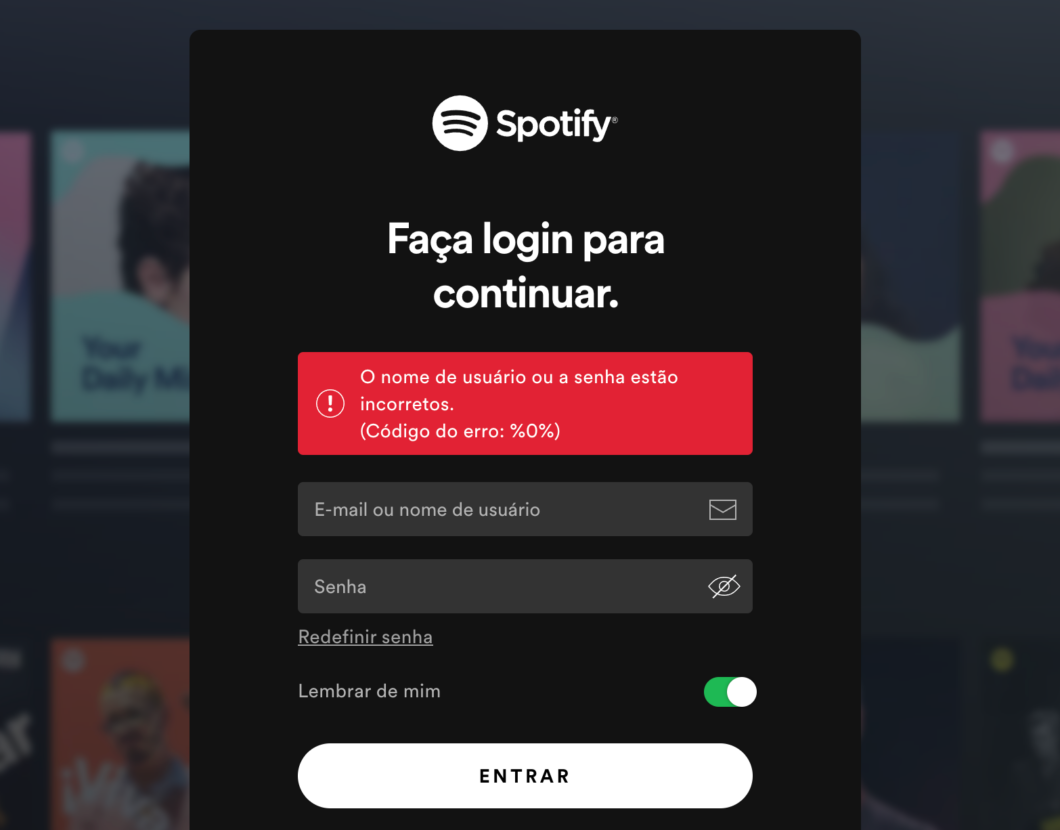 Bug no login do Spotify