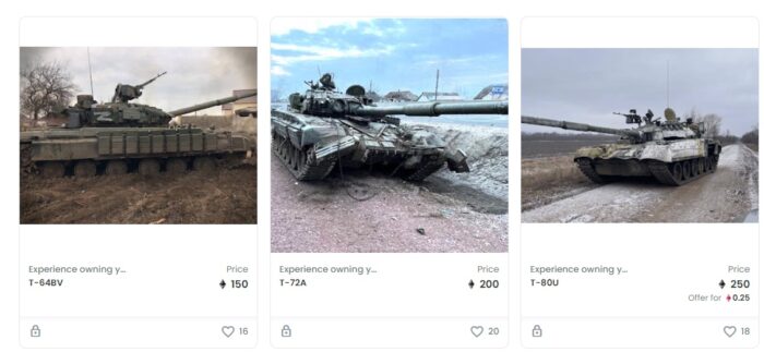 Coleção de NFTs contém três tanques russos abandonados na Ucrânia (Imagem: Reprodução/ Open Sea)