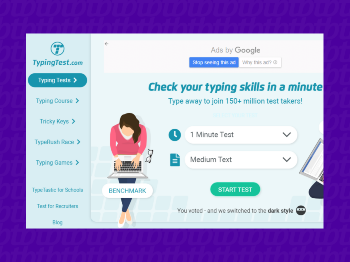 Página oficial do TypingTest (Imagem: Reprodução)