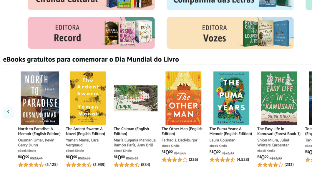 Lista de livros digitais grátis da Amazon