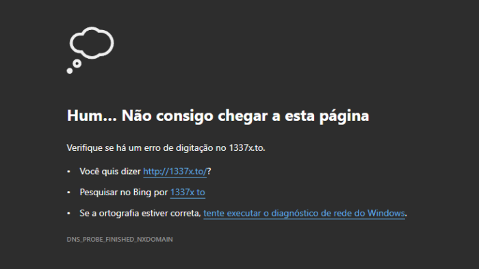 Mensagem de erro ao tentar acessar o domínio .to do 1337x (Imagem: Murilo Tunholi/Tecnoblog)