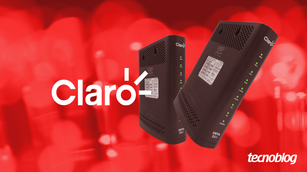 Logotipo da Claro ao lado de cable modem