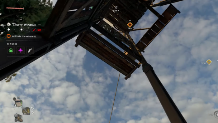 Escalar os moinhos também é um ponto divertido de Dying Light 2 (Imagem: YouTube / Gamers Heroes)