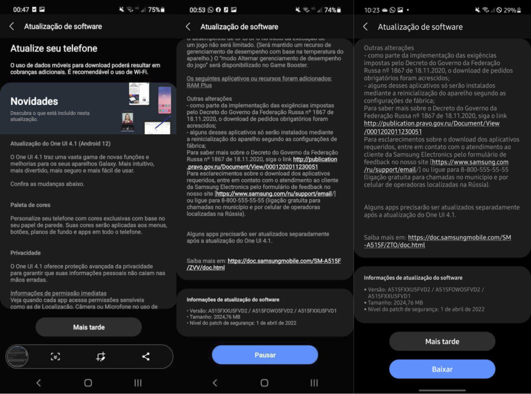 Galaxy A51 recebe atualização para o Android 12 (Imagem: Reprodução/Samsung Members)