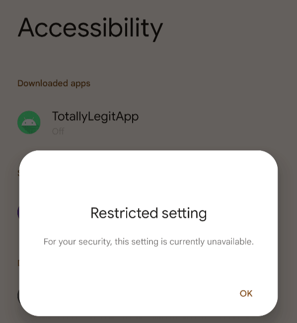 Android 13 não autoriza acesso à API de acessibilidade se aplicativo não vem de fonte confiável