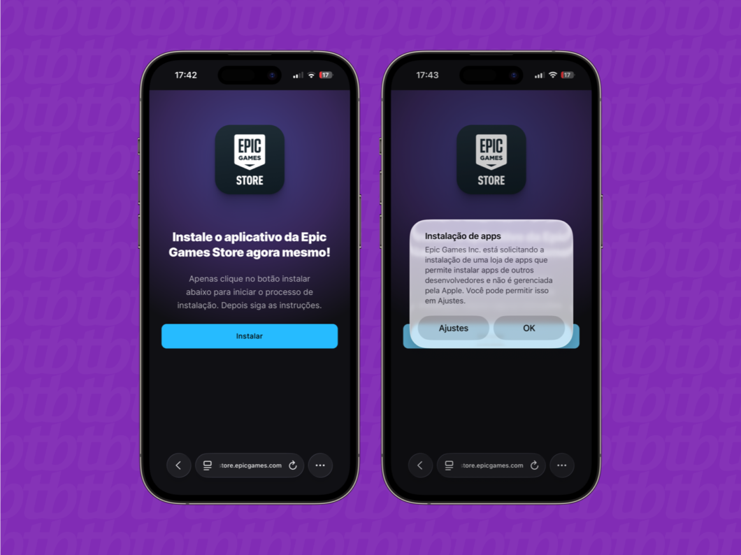 captura de tela do processo para baixar fortnite no iPhone usando a Epic Games Store como loja de apps alternativa
