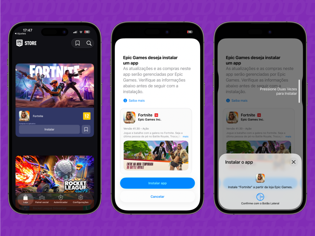 captura de tela do processo para baixar fortnite no iPhone usando a Epic Games Store como loja de apps alternativa
