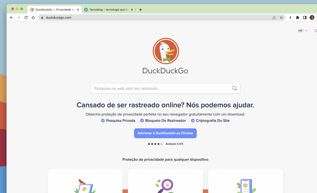 DuckDuckGo promete privacidade (Imagem: Reprodução/Tecnoblog)