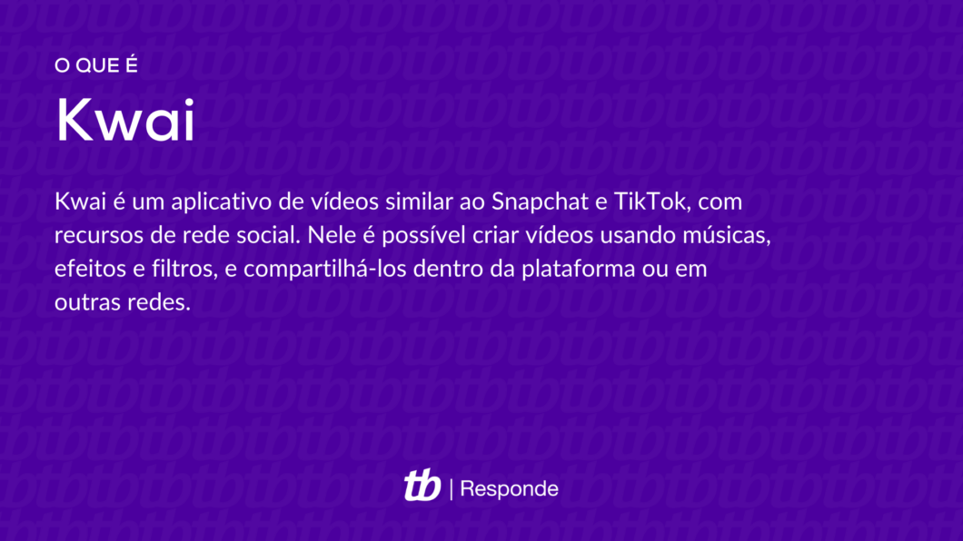 Kwai é um aplicativo de vídeos similar ao Snapchat e TikTok, com recursos de rede social. Nele é possível criar vídeos usando músicas, efeitos e filtros, e compartilhá-los dentro da plataforma ou em outras redes.