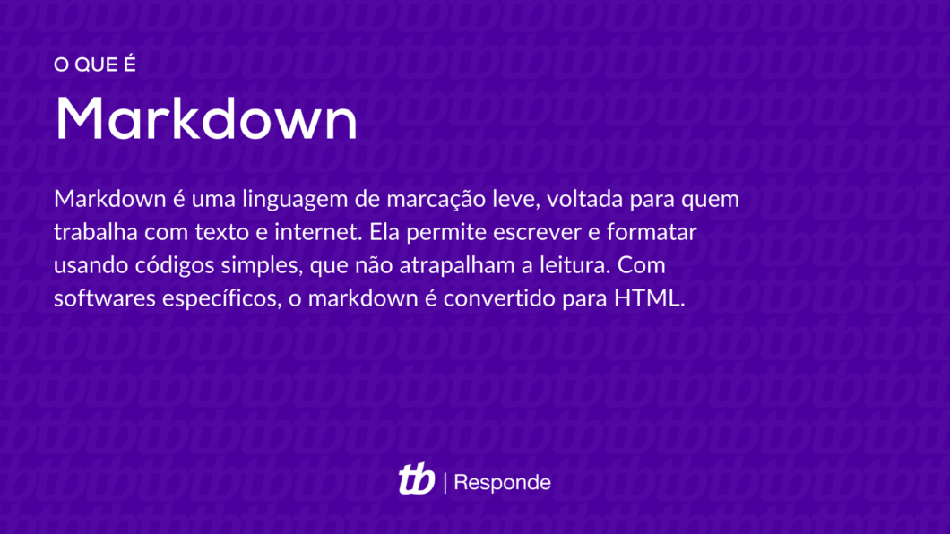 Markdown é uma linguagem de marcação leve, voltada para quem trabalha com texto e internet. Ela permite escrever e formatar usando códigos simples, que não atrapalham a leitura. Com  softwares específicos, o markdown é convertido para HTML. 