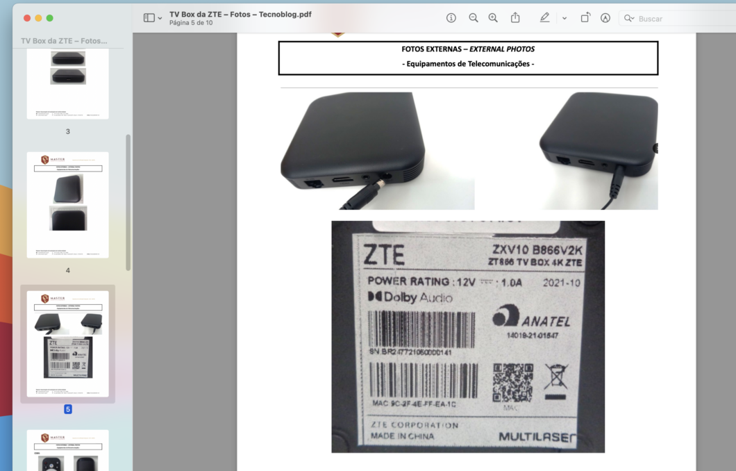 Etiqueta da TV Box traz marca da Multilaser (Imagem: Reprodução/Tecnoblog)