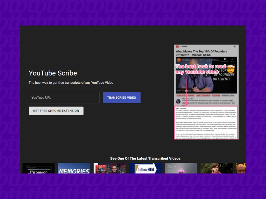 Pagina inicial do YouTube Scribe (Imagem: Reprodução/YouTube Scribe)