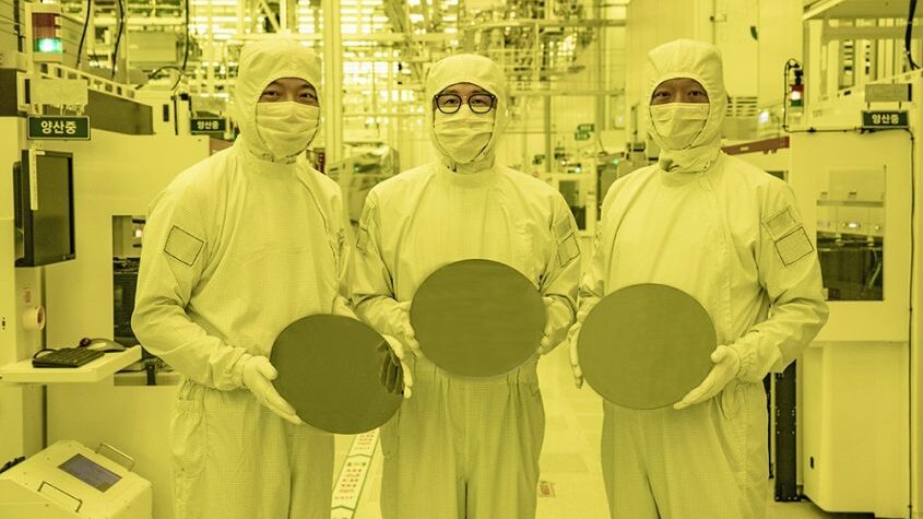 Placa wafer de chips de 3 nanômetros (Imagem: Divulgação/Samsung)