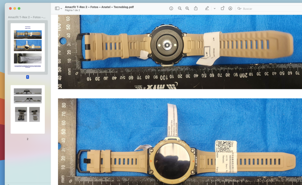 Fotos do Amazfit T-Rex 2 nos registros da Anatel (Imagem: Reprodução/Tecnoblog)