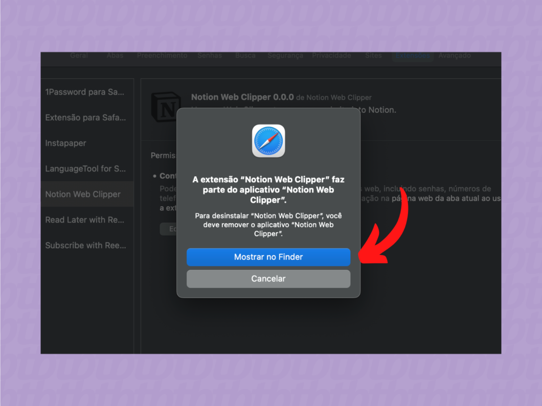 Acesse a pasta de aplicativos do macOS para remover a extensão (Imagem: Reprodução/Tecnoblog)