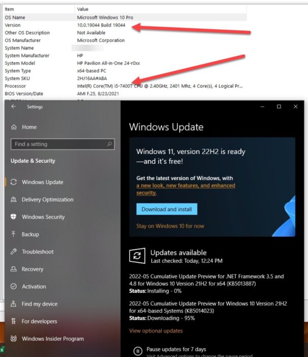 Atualização 22H2 apareceu para PC com Windows 10 (imagem: Twitter/Barb Bowman)