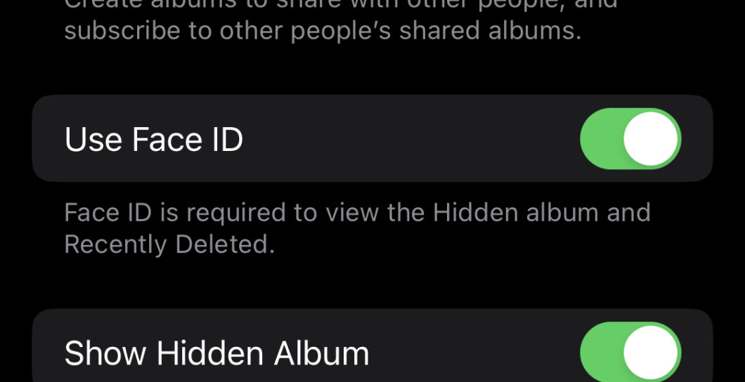 iOS 16 vai permitir o uso do Face ID e Touch ID para acessar álbum Ocultos (Imagem: Reprodução/9to5Mac)