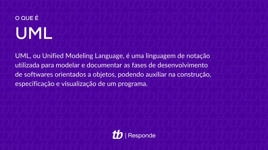 UML, ou Unified Modeling Language, é uma linguagem de notação utilizada para modelar e documentar as fases de desenvolvimento de softwares orientados a objetos, podendo auxiliar na construção, especificação e visualização de um programa. 