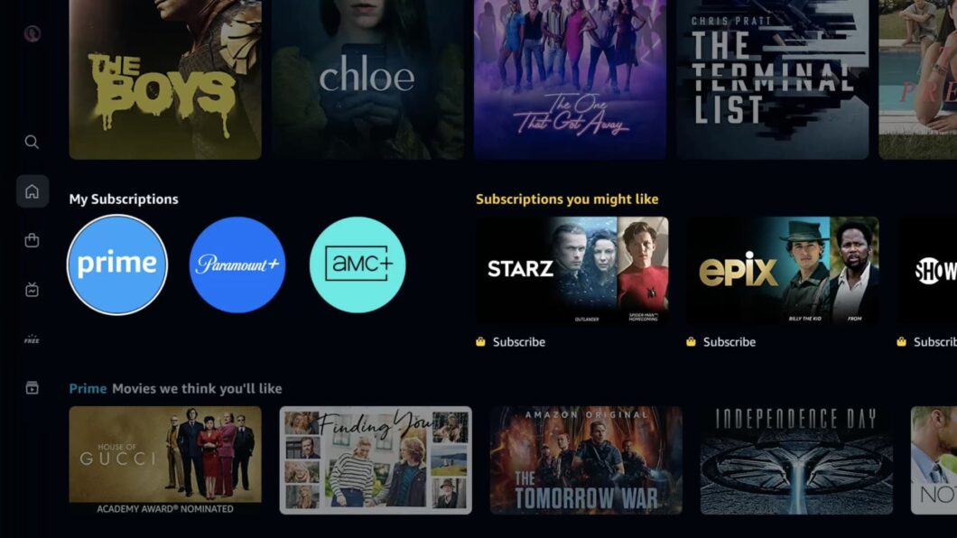 Prime Video home screen shows content from other subscriptions (Image: Disclosure/Amazon)