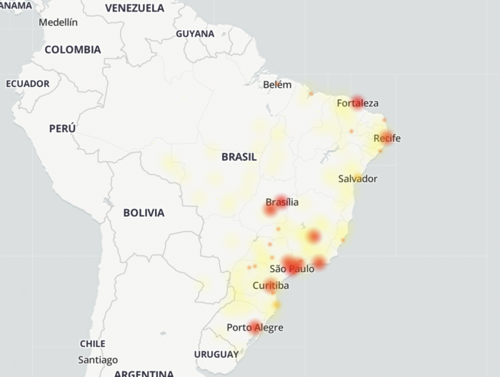 Instabilidade no app do Instagram é reportada poro todo o Brasil (Imagem: Reprodução/ DownDetector)