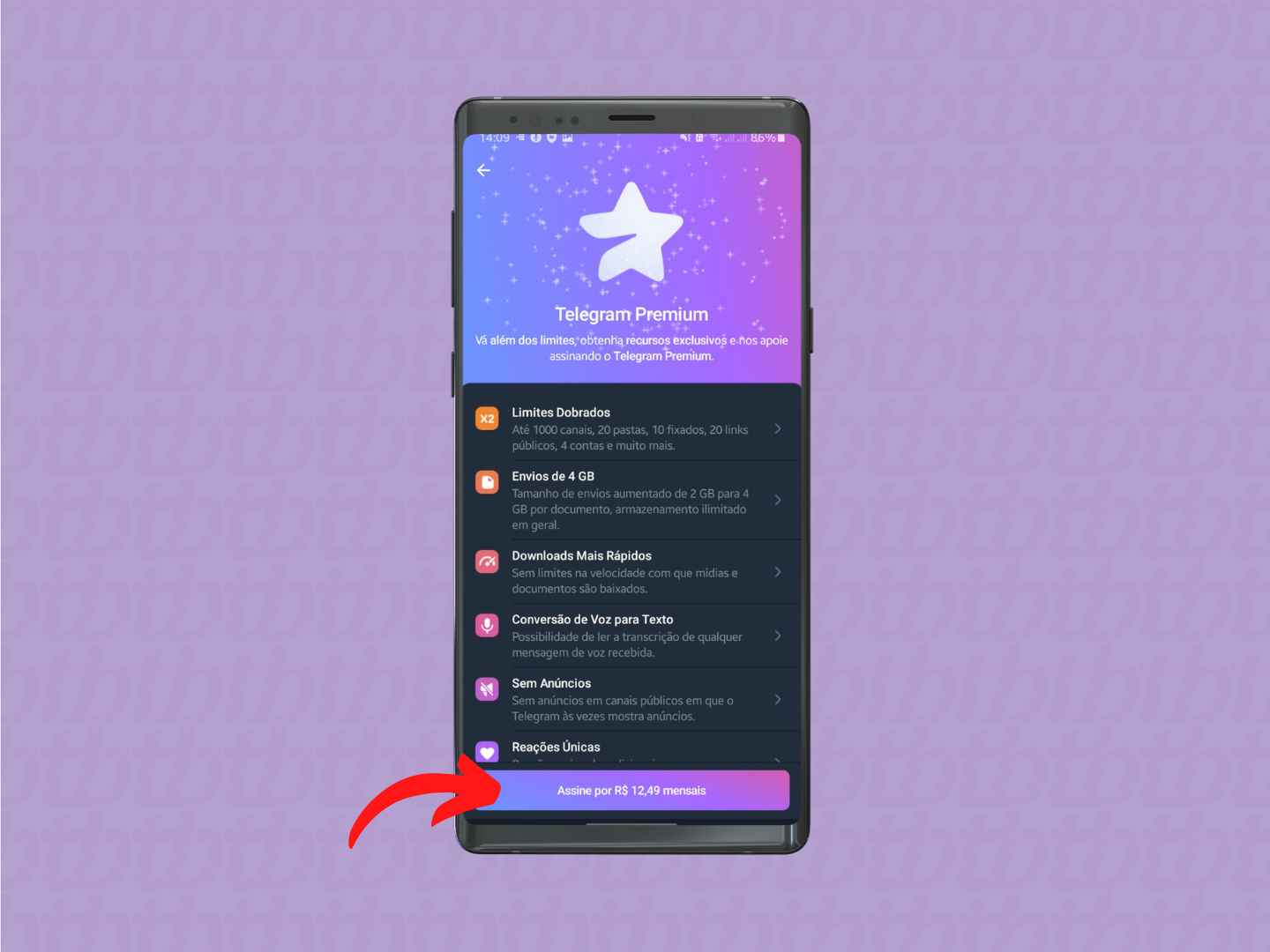 Toque no botão para fazer a assinatura do Premium (Imagem: Reprodução/Tecnoblog)