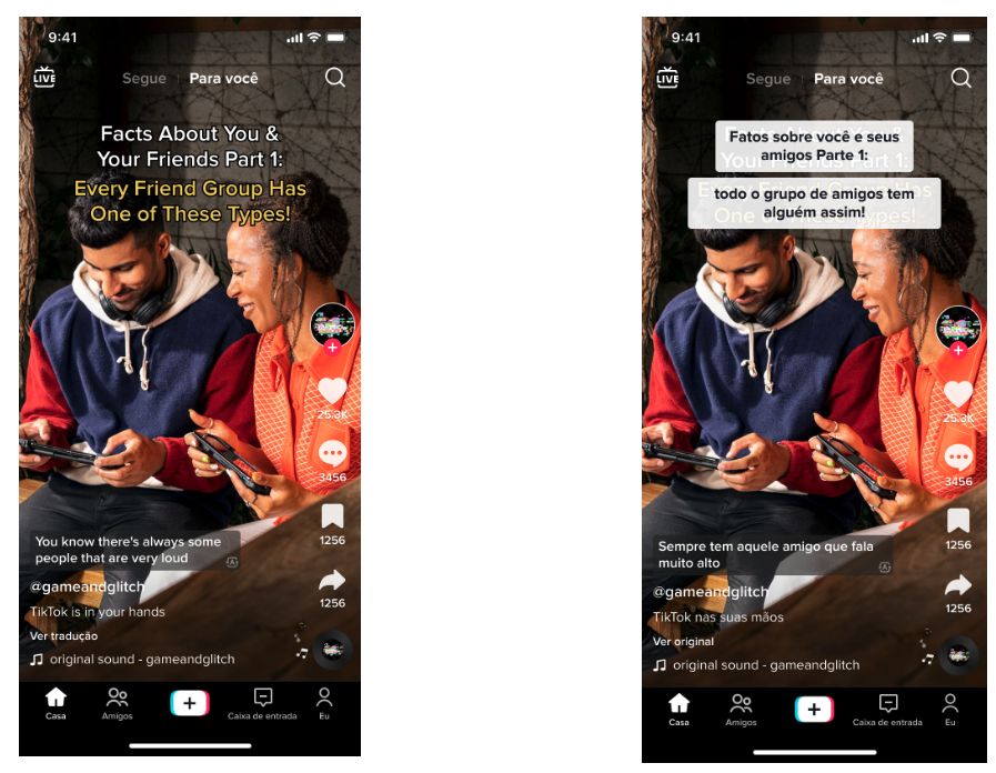 Exemplo de tradução de adesivos do TikTok